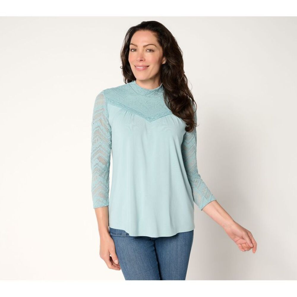 LEGO Women's Top Sz M Rayon 230 Mock Neck Lace Blue A704061